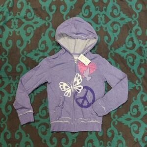 Children's Place Pur Girls S 5-6 Hoodie with Butterfly and Peace Design